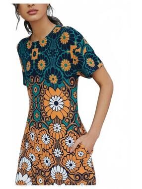 Maeve by Anthropologie Floral Shift Mini Dress 1960's Mod Style Retro Size Small